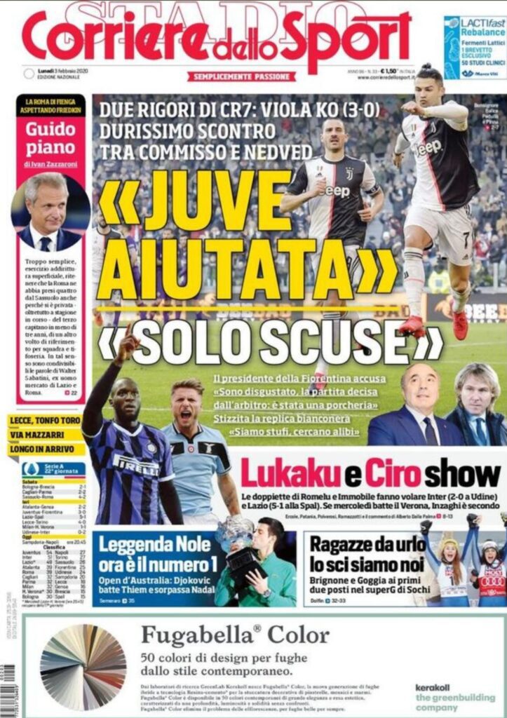 Rassegna stampa Juve: le prime pagine dei quotidiani sportivi - 3 febbraio 2020 45 corriere dello sport