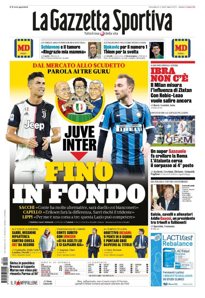 Rassegna stampa Juve: le prime pagine dei quotidiani sportivi - 2 febbraio 2020 44 gazzetta 1