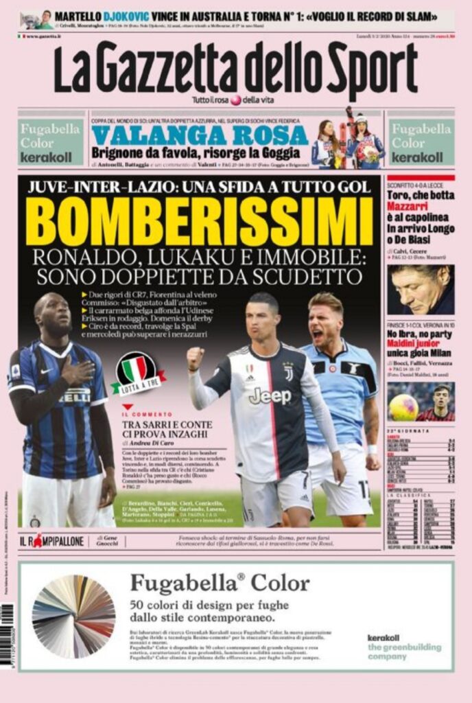 Rassegna stampa Juve: le prime pagine dei quotidiani sportivi - 3 febbraio 2020 44 gazzetta 2