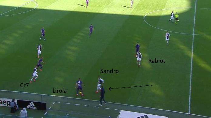 LAVAGNA TATTICA - Alex Sandro è intenso e preciso nell'accompagnare il pressing 36 juve fiore sandro su lirola