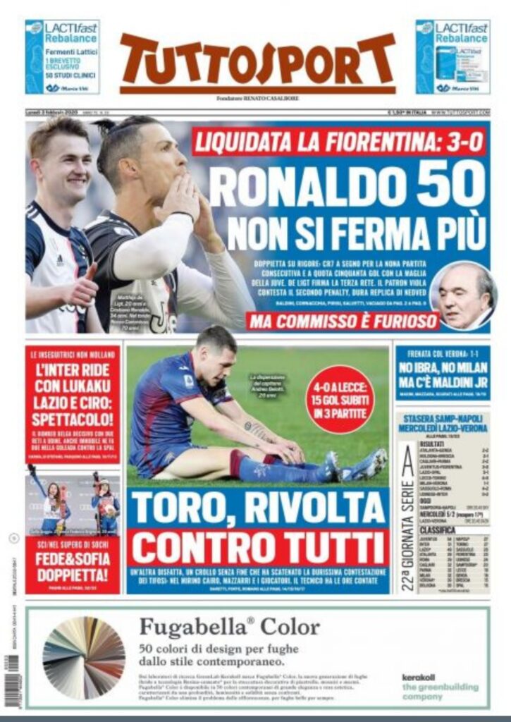 Rassegna stampa Juve: le prime pagine dei quotidiani sportivi - 3 febbraio 2020 43 tuttosport 3