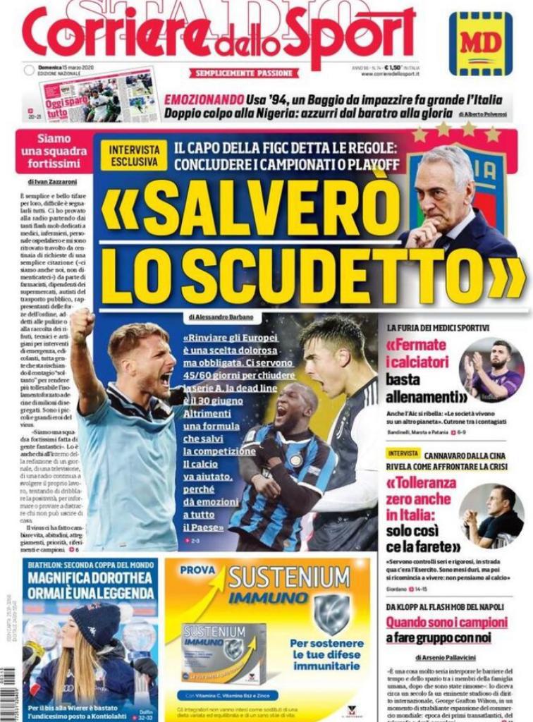 Rassegna stampa Juve: le prime pagine dei quotidiani sportivi - 15 marzo 2020 44 corriere 16