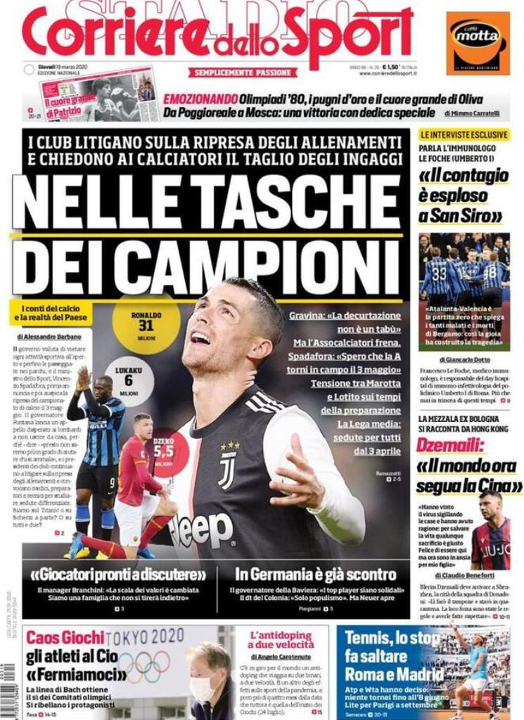 Rassegna stampa Juve: le prime pagine dei quotidiani sportivi - 19 marzo 2020 45 corriere 20