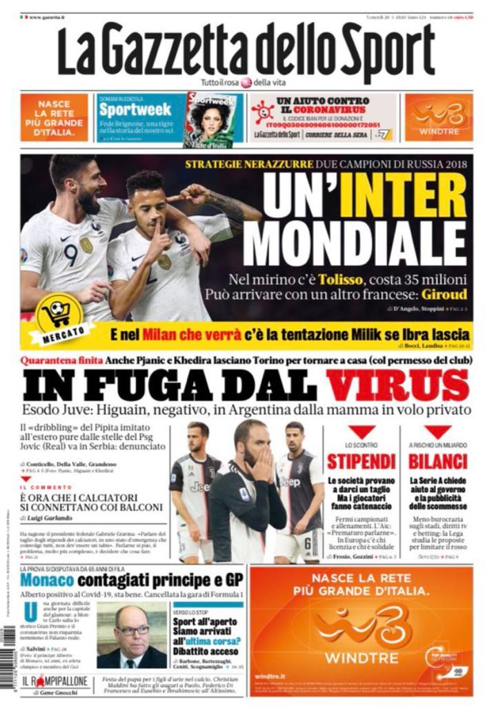 Rassegna stampa Juve: le prime pagine dei quotidiani sportivi - 20 marzo 2020 45 gazzetta 25