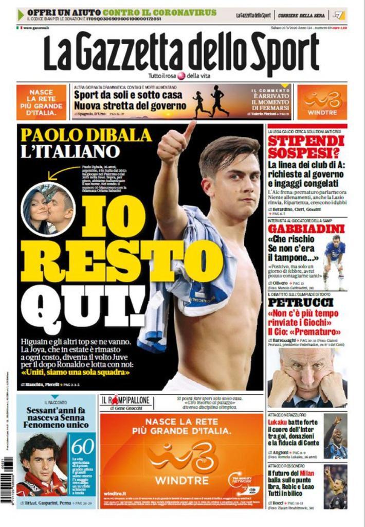 Rassegna stampa Juve: le prime pagine dei quotidiani sportivi - 21 marzo 2020 43 gazzetta 27