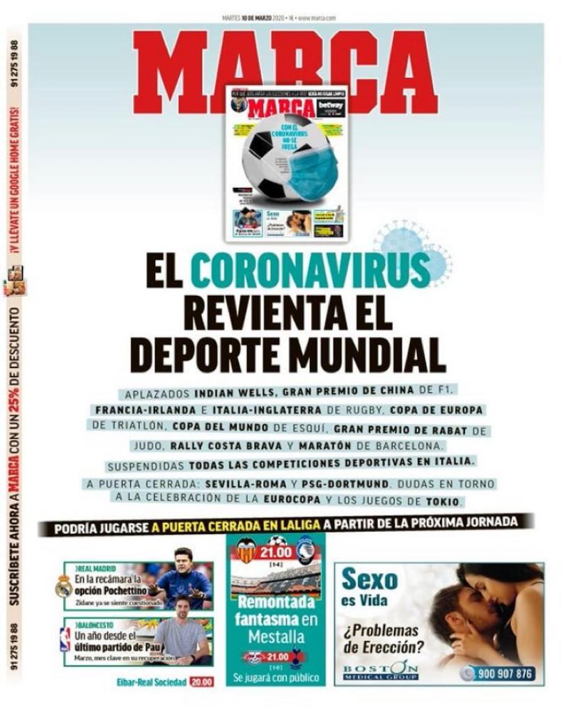Emergenza Coronavirus: le prime pagine dei giornali sportivi europei 53 marca