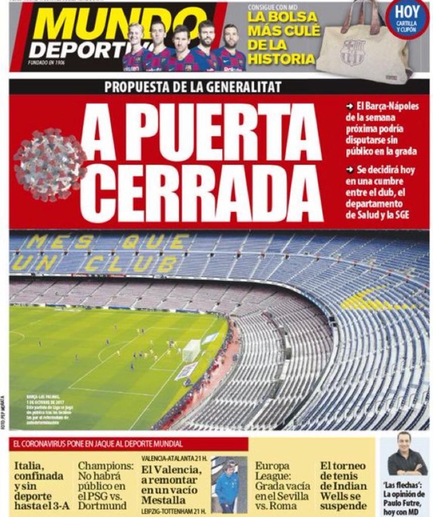 Emergenza Coronavirus: le prime pagine dei giornali sportivi europei 50 mundo deportivo