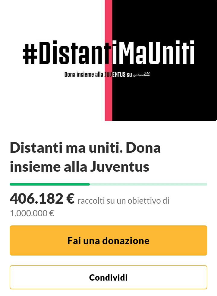 Raccolta fondi Juve per l'emergenza Coronavirus, superati i 400 mila euro 39 raccolta fondi juve 1