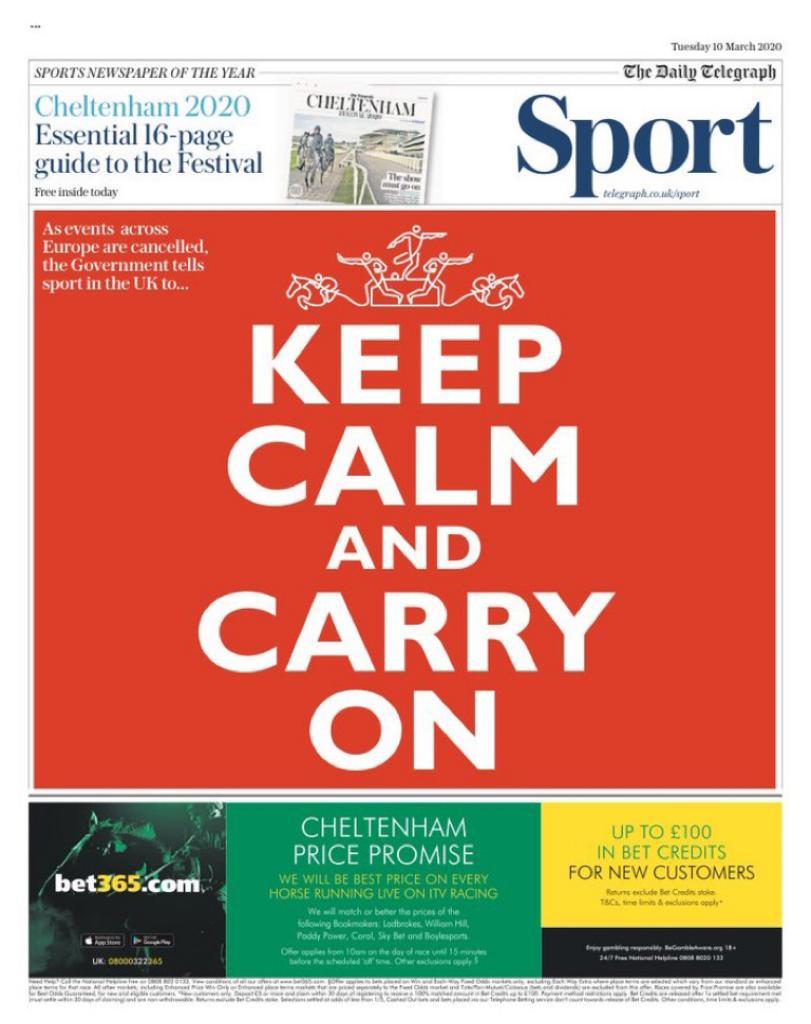 Emergenza Coronavirus: le prime pagine dei giornali sportivi europei 49 telegraph