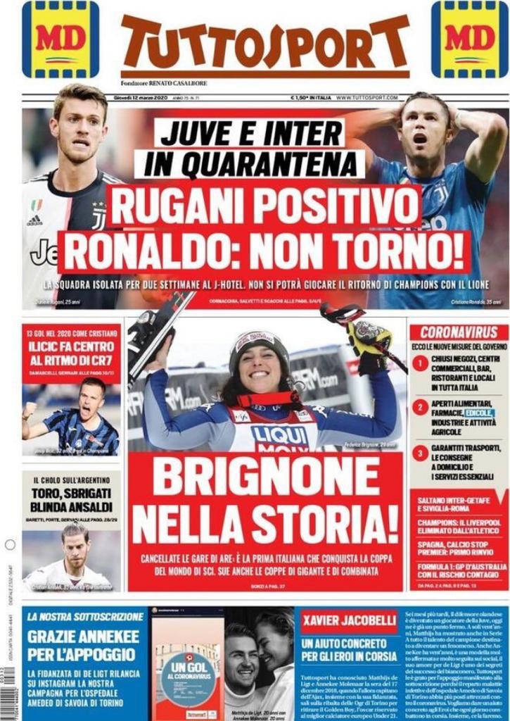 Rassegna stampa Juve: le prime pagine dei quotidiani sportivi - 12 marzo 2020 44 tuttosport 13