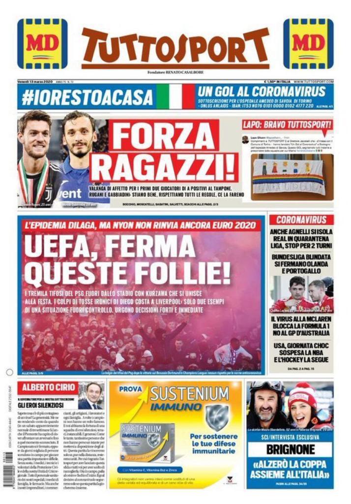 Rassegna stampa Juve: le prime pagine dei quotidiani sportivi - 13 marzo 2020 45 tuttosport 14