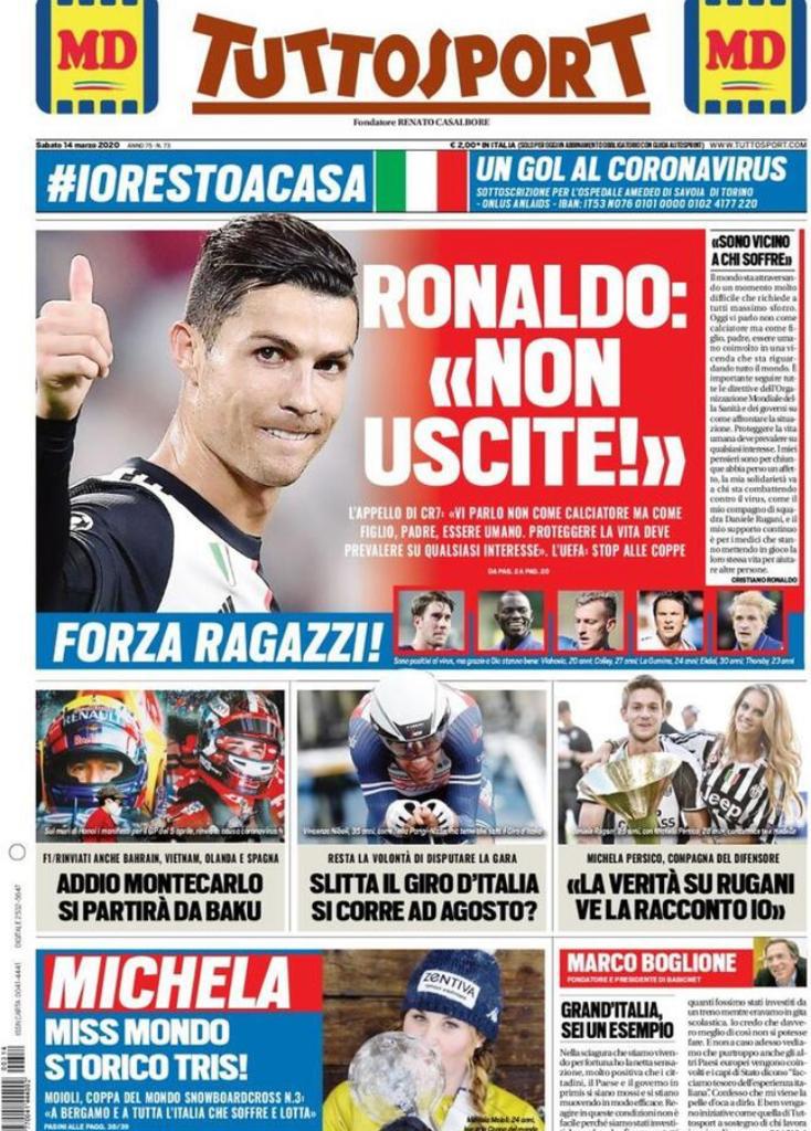 Rassegna stampa Juve: le prime pagine dei quotidiani sportivi - 14 marzo 2020 45 tuttosport 16