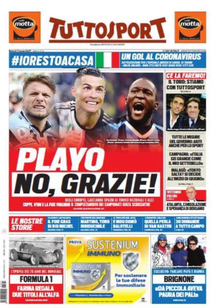 Rassegna stampa Juve: le prime pagine dei quotidiani sportivi - 17 marzo 2020 43 tuttosport 20