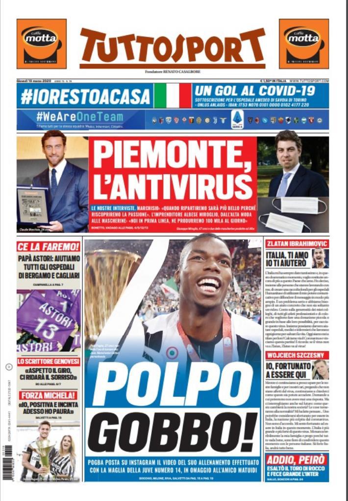 Rassegna stampa Juve: le prime pagine dei quotidiani sportivi - 19 marzo 2020 44 tuttosport 23