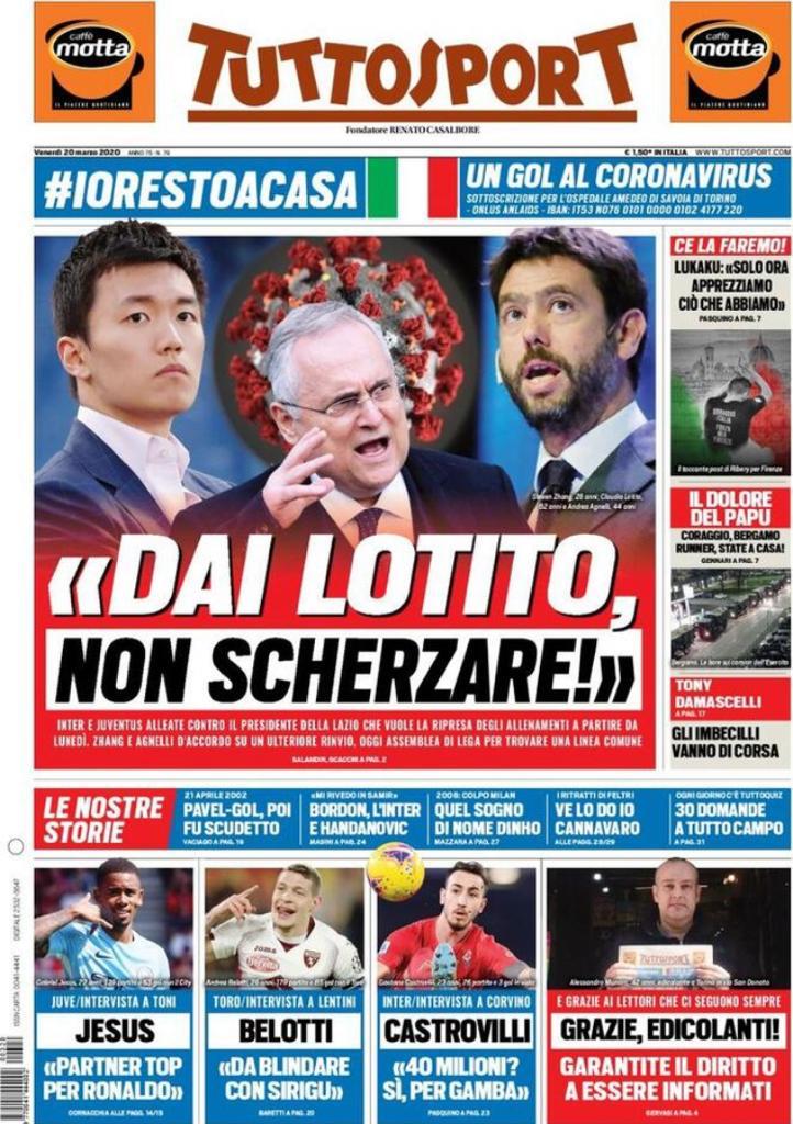 Rassegna stampa Juve: le prime pagine dei quotidiani sportivi - 20 marzo 2020 43 tuttosport 25