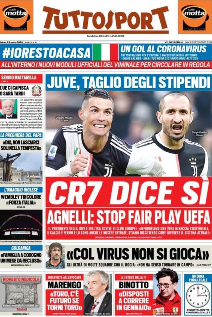 Rassegna stampa Juve: le prime pagine dei quotidiani sportivi - 28 marzo 2020 45 tuttosport 36