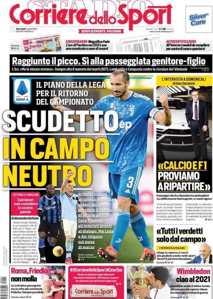 Rassegna stampa Juve: le prime pagine dei quotidiani sportivi - 1 aprile 2020 44 corriere