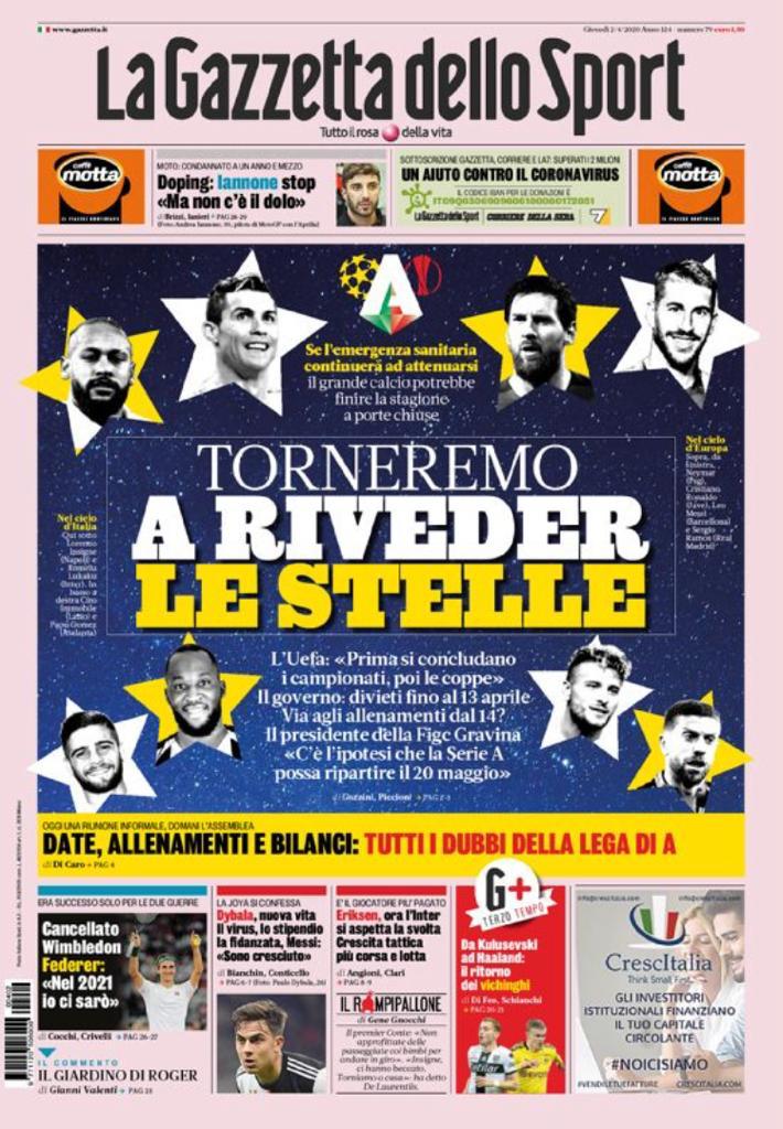 Rassegna stampa Juve: le prime pagine dei quotidiani sportivi - 2 aprile 2020 43 gazzetta 1