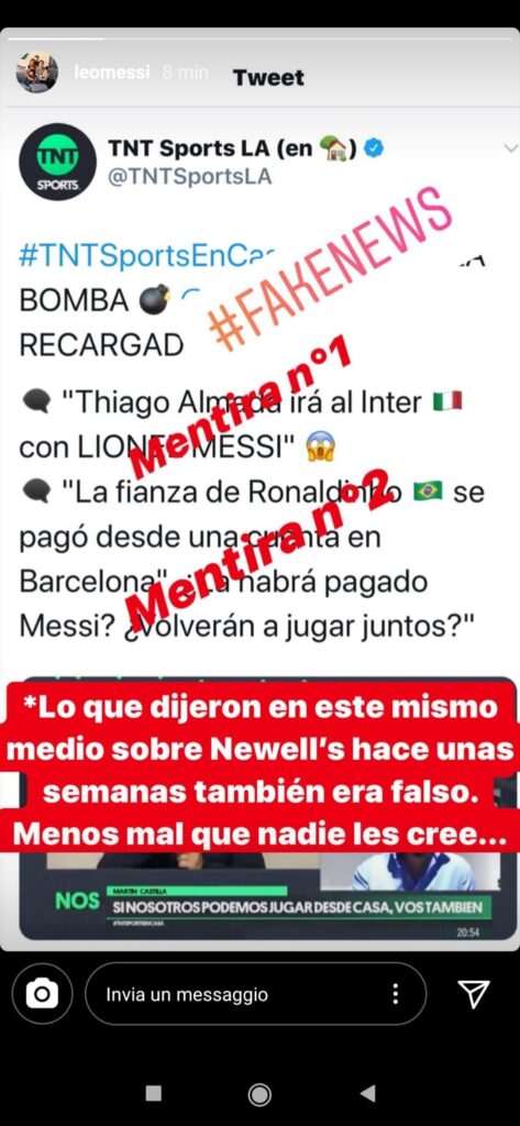 Messi all'Inter, l'attaccante smentisce: «Fake news» 39 messi inter