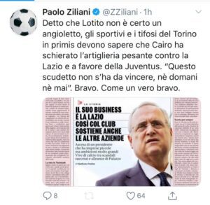 Ziliani: «Cairo attacca Lotito per favorire la Juventus» 39 WhatsApp Image 2020 05 30 at 13.18.43