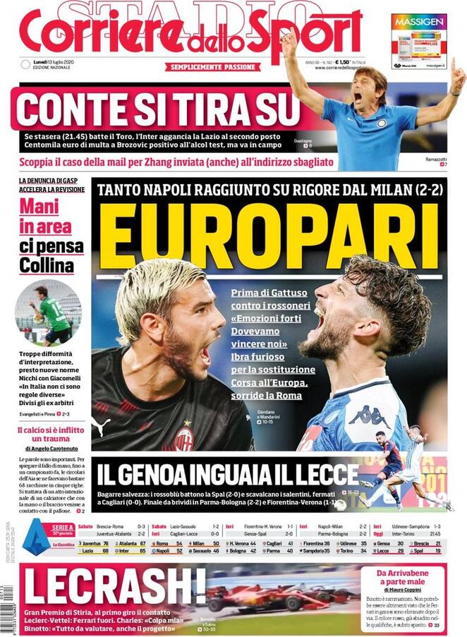 Rassegna stampa Juve: le prime pagine dei quotidiani sportivi - 13 luglio 2020 45 corriere 12