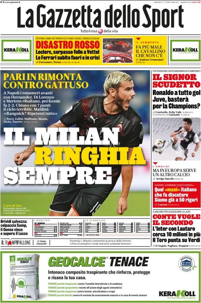 Rassegna stampa Juve: le prime pagine dei quotidiani sportivi - 13 luglio 2020 44 gazzetta 14