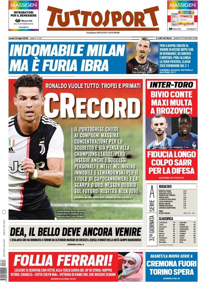 Rassegna stampa Juve: le prime pagine dei quotidiani sportivi - 13 luglio 2020 43 tuttosport 14