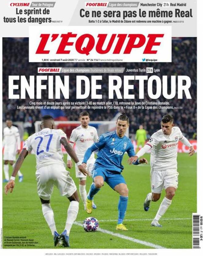 Juve Lione vista da L'Equipe: la prima pagina del quotidiano francese - FOTO 39 l equipe 2020 08 07 5f2c811dd3d01