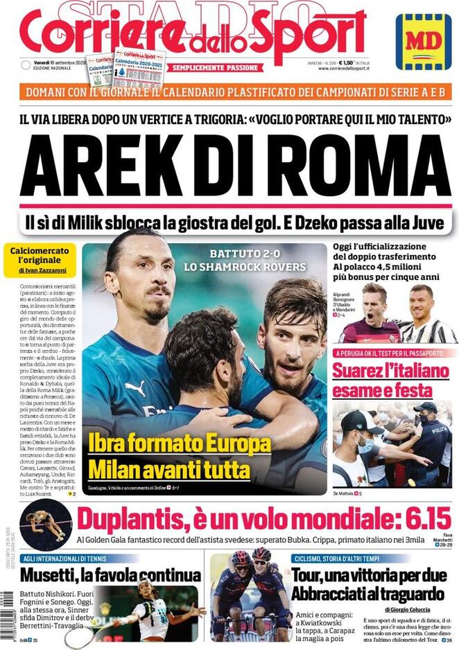 Rassegna stampa Juve: prime pagine quotidiani sportivi - 18 settembre 2020 43 Corriere dello Sport 18 settembre 2020