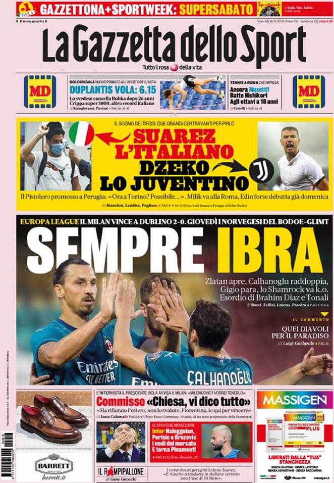 Rassegna stampa Juve: prime pagine quotidiani sportivi - 18 settembre 2020 44 Gazzetta dello Sport 18 settembre 2020