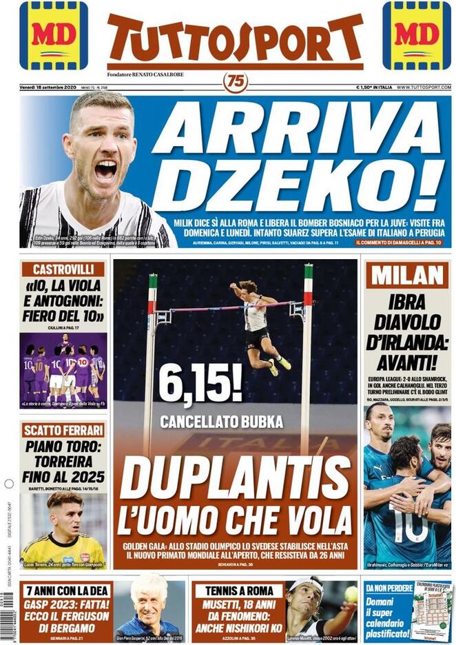 Rassegna stampa Juve: prime pagine quotidiani sportivi - 18 settembre 2020 45 Tuttosport 18 settembre 2020
