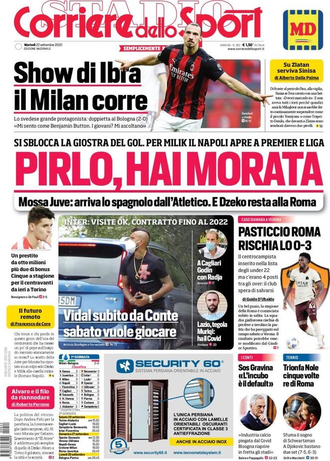 Rassegna stampa Juve: prime pagine quotidiani sportivi - 22 settembre 2020 45 cds