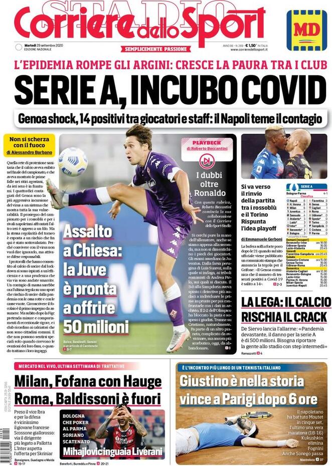 Rassegna stampa Juve: prime pagine quotidiani sportivi - 29 settembre 2020 45 corriere dello sport 2020 09 29 5f725fdc7f529