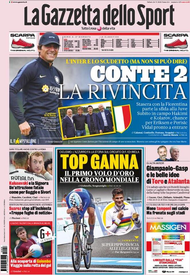 Rassegna stampa Juve: prime pagine quotidiani sportivi - 26 settembre 2020 44 gazzetta 1