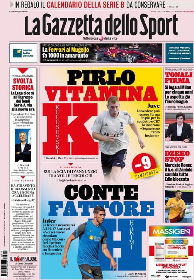 Rassegna stampa Juve: prime pagine quotidiani sportivi - 10 settembre 2020 43 gazzetta 5