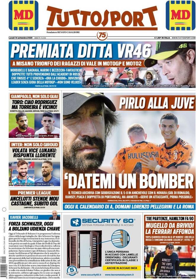 Rassegna stampa Juve: prime pagine quotidiani sportivi - 14 settembre 2020 43 tuttosport 11