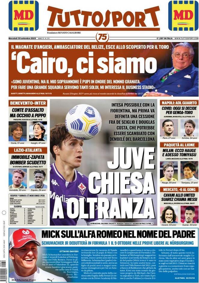 Rassegna stampa Juve: prime pagine quotidiani sportivi - 30 settembre 2020 45 tuttosport 19