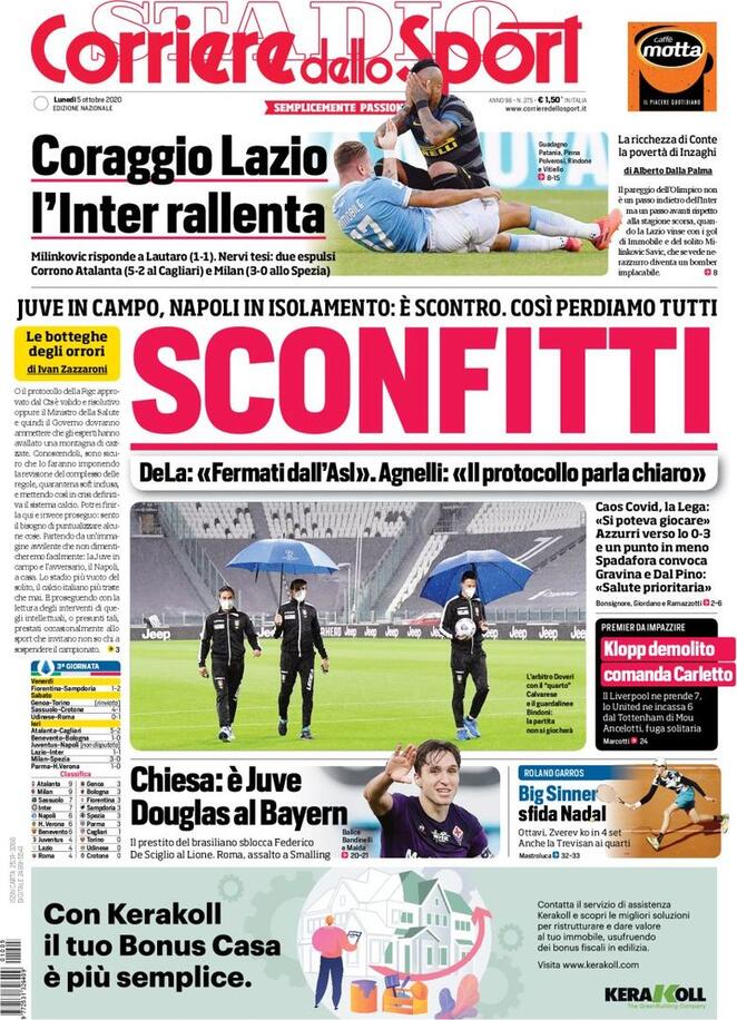 Rassegna stampa Juve: prime pagine quotidiani sportivi - 5 ottobre 2020 45 corriere 1