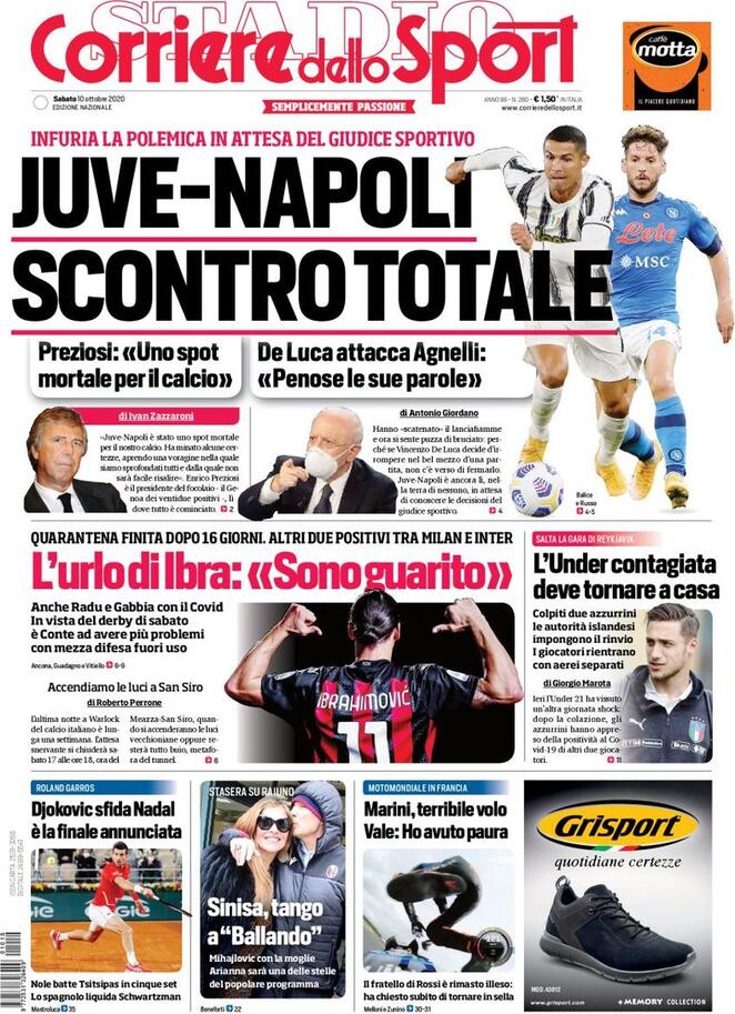 Rassegna stampa Juve: prime pagine quotidiani sportivi - 10 ottobre 2020 45 corriere 2