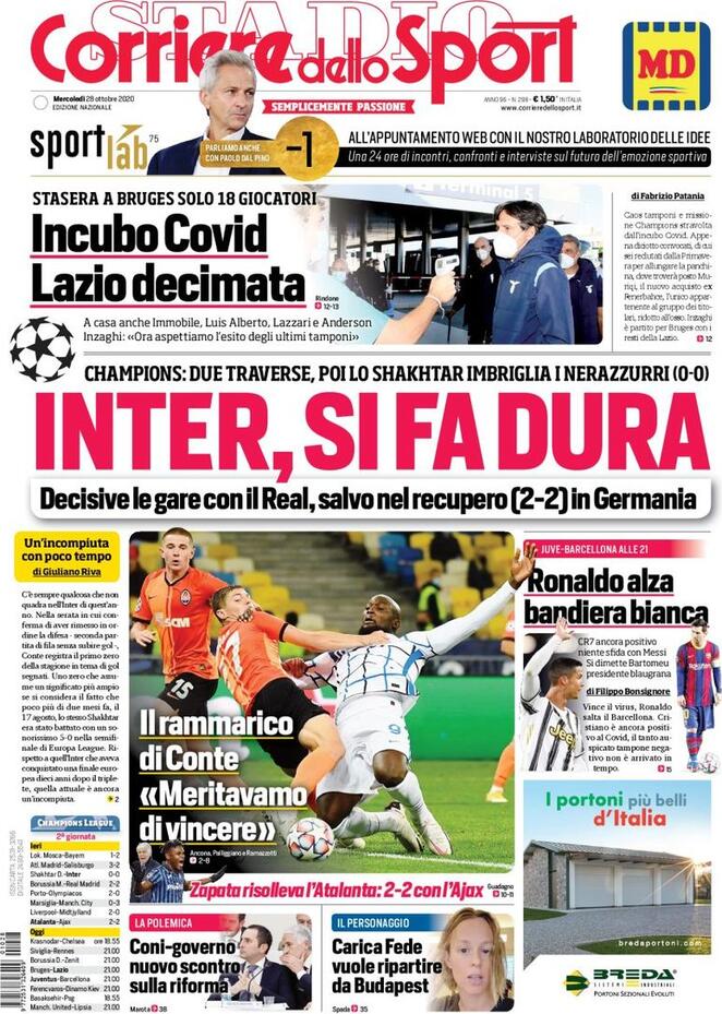 Rassegna stampa Juve: prime pagine quotidiani sportivi - 28 ottobre 2020 45 corriere 9