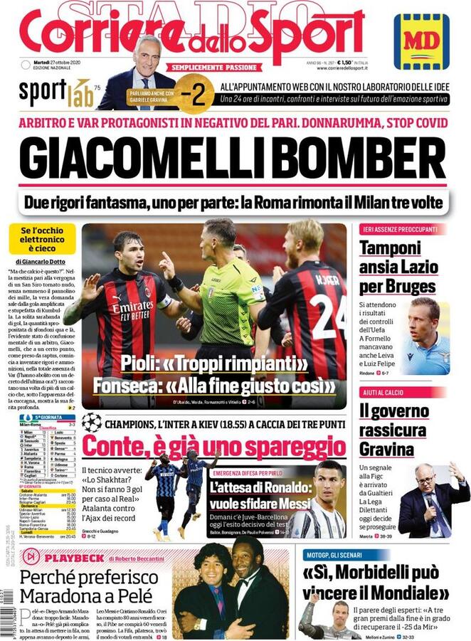 Rassegna stampa Juve: prime pagine quotidiani sportivi - 27 ottobre 2020 43 corrieredellosport