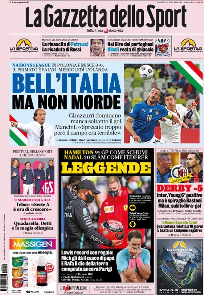 Rassegna stampa Juve: prime pagine quotidiani sportivi - 12 ottobre 2020 44 gazzetta 3