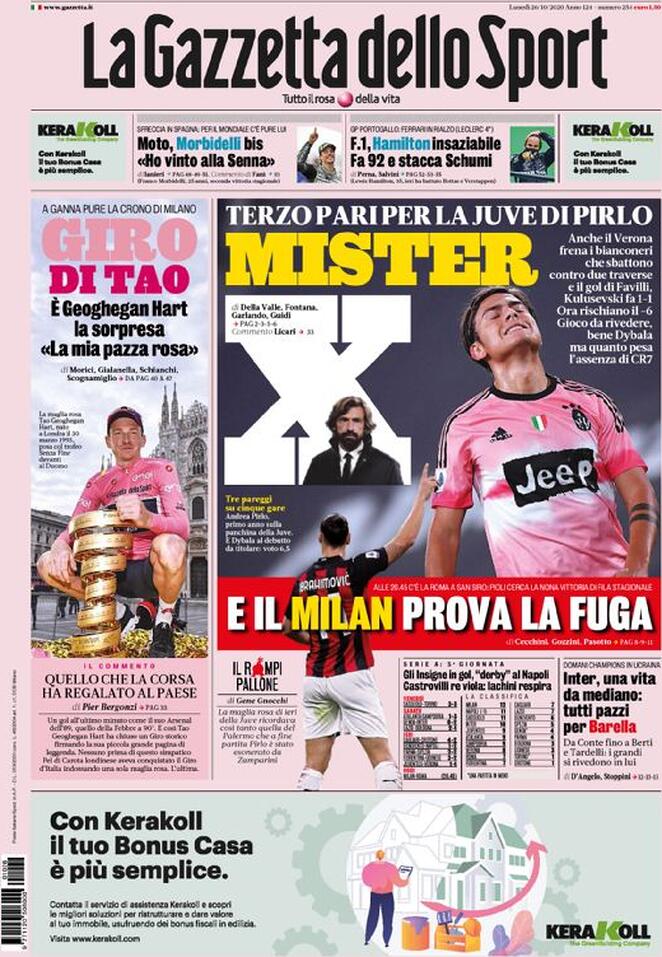 Rassegna stampa Juve: prime pagine quotidiani sportivi - 26 ottobre 2020 44 gazzetta 6