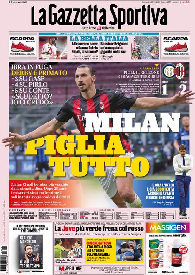 Rassegna stampa Juve: prime pagine quotidiani sportivi - 18 ottobre 2020 45 gazzetta dello sport