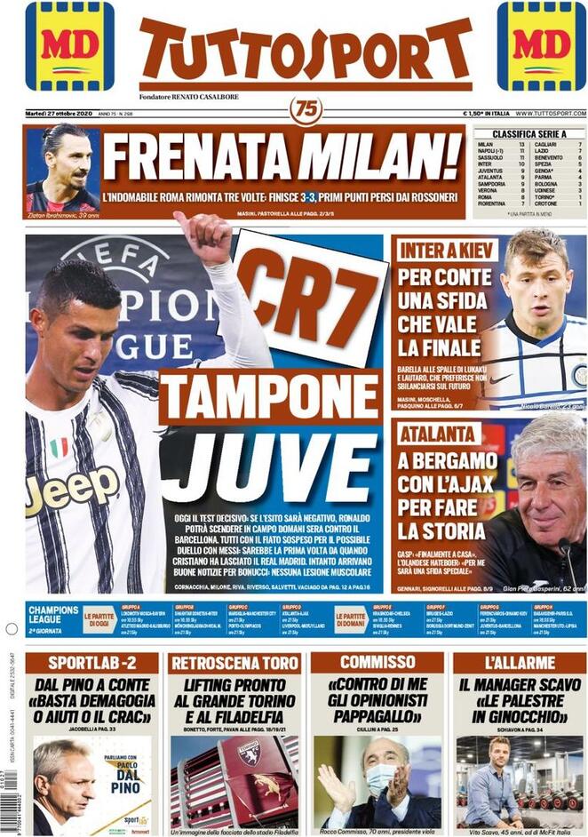 Rassegna stampa Juve: prime pagine quotidiani sportivi - 27 ottobre 2020 44 ts 1