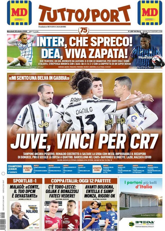 Rassegna stampa Juve: prime pagine quotidiani sportivi - 28 ottobre 2020 43 tuttosport 13