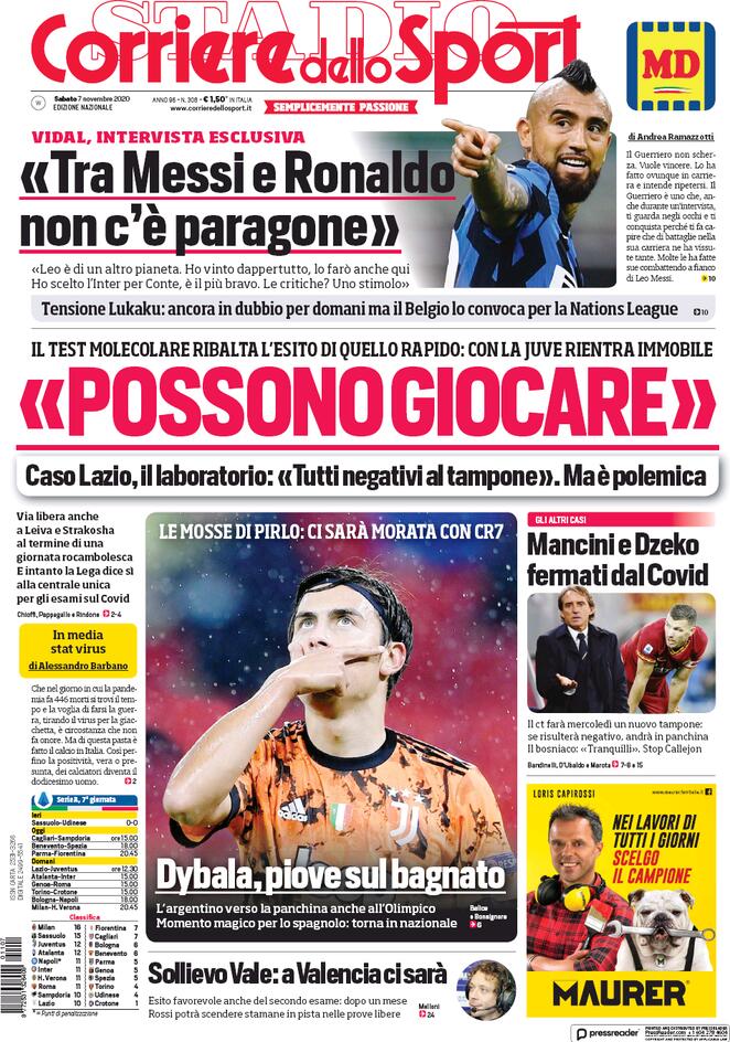 Rassegna stampa Juve: prime pagine quotidiani sportivi - 7 novembre 2020 45 corriere 2