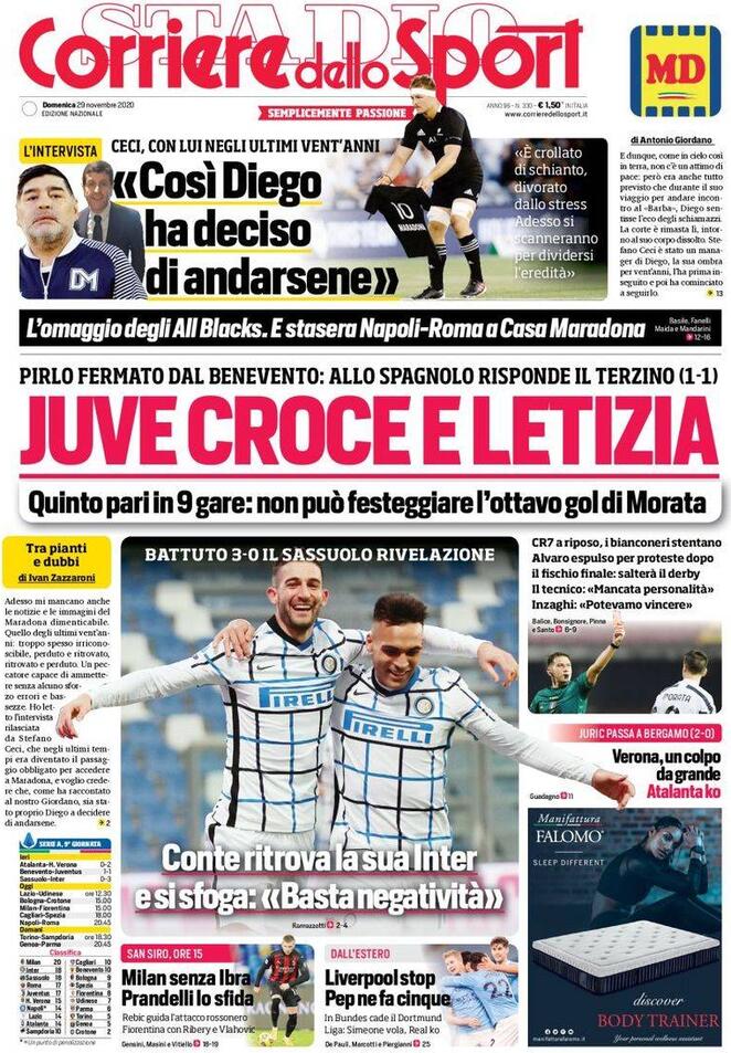 Rassegna stampa Juve: prime pagine quotidiani sportivi - 29 novembre 2020 45 corriere 8