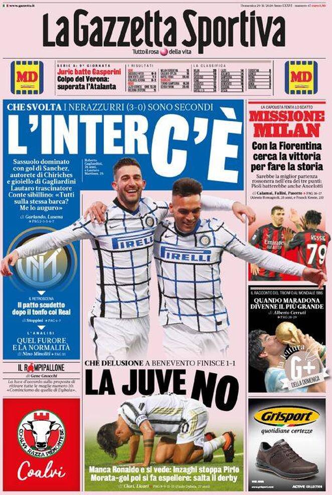 Rassegna stampa Juve: prime pagine quotidiani sportivi - 29 novembre 2020 44 gazzetta 8