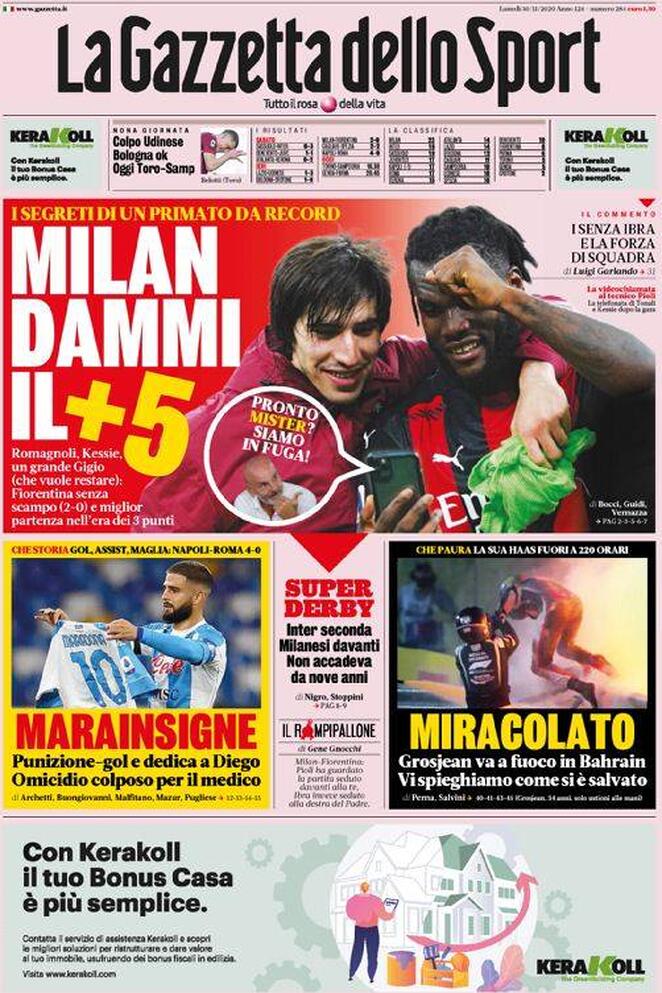 Rassegna stampa Juve: prime pagine quotidiani sportivi - 30 novembre 2020 44 gazzetta 9